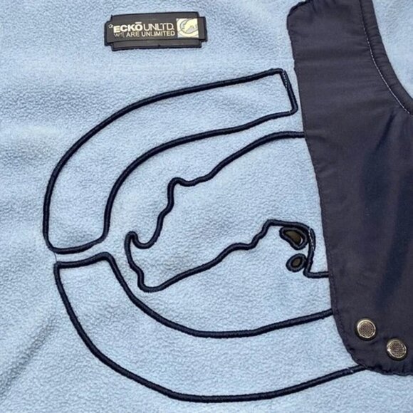 Ecko UNLTD Men's Full Zip X-Large Baby Blue Navy Rhino Logo Mock Neck Fleece GUC - Picture 10 of 15